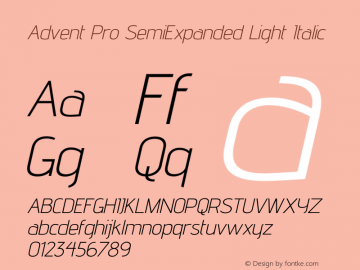Advent Pro SemiExpanded Light Italic Version 3.000图片样张