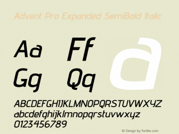 Advent Pro Expanded SemiBold Italic Version 3.000图片样张
