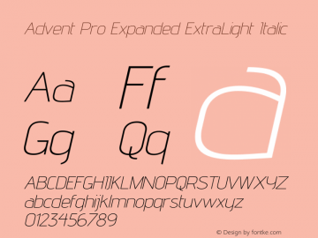 Advent Pro Expanded ExtraLight Italic Version 3.000图片样张