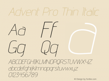 Advent Pro Thin Italic Version 3.000图片样张