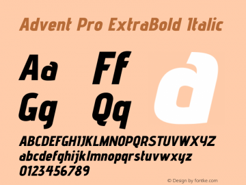 Advent Pro ExtraBold Italic Version 3.000图片样张