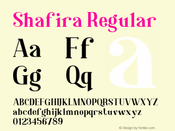 Shafira Version 1.00;March 19, 2022;FontCreator 13.0.0.2683 64-bit图片样张