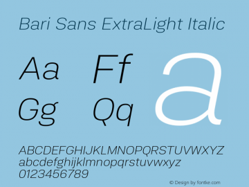 Bari Sans ExtraLight Italic Version 1.00图片样张