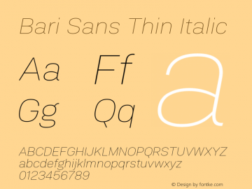 Bari Sans Thin Italic Version 1.00图片样张