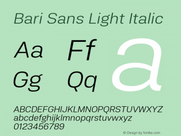 Bari Sans Light Italic Version 1.00图片样张