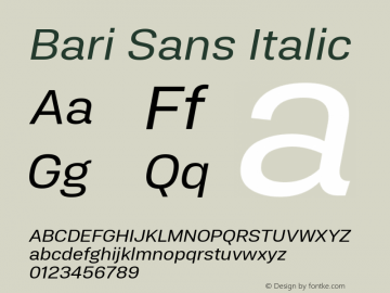 Bari Sans Regular Italic Version 1.00图片样张