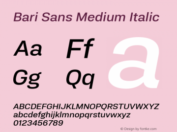 Bari Sans Medium Italic Version 1.00图片样张
