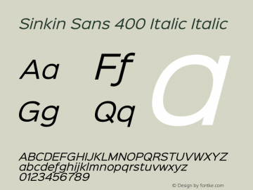 Sinkin Sans 400 Italic Italic Sinkin Sans (version 1.0)  by Keith Bates   •   © 2014   www.k-type.com Font Sample