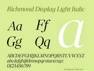 Richmond Display Light Italic Version 1.005图片样张