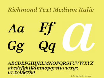 Richmond Text Medium Italic Version 1.005图片样张
