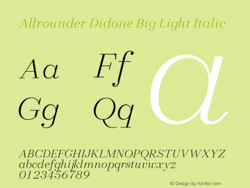 Allrounder Didone Big Light Italic Version 1.000;Glyphs 3.2 (3249)图片样张