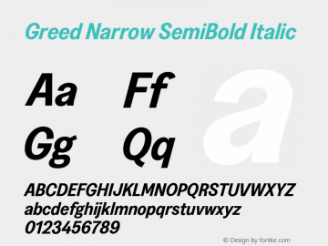 Greed Narrow SemiBold Italic Version 5.000;Glyphs 3.2 (3194)图片样张