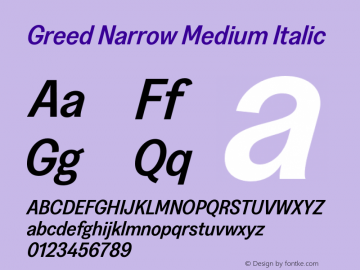 Greed Narrow Medium Italic Version 5.000;Glyphs 3.2 (3194)图片样张