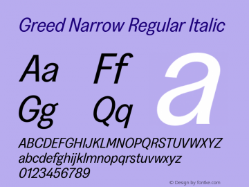 Greed Narrow Regular Italic Version 5.000;Glyphs 3.2 (3194)图片样张