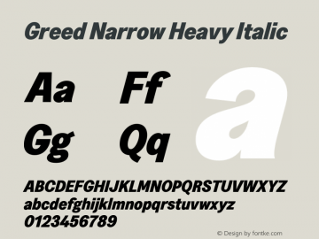 Greed Narrow Heavy Italic Version 5.000;Glyphs 3.2 (3194)图片样张