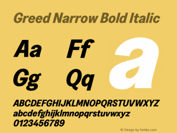 Greed Narrow Bold Italic Version 5.000;Glyphs 3.2 (3194)图片样张