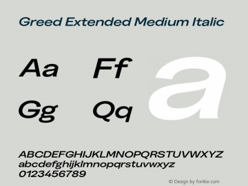 Greed Extended Medium Italic Version 5.000;Glyphs 3.2 (3194)图片样张
