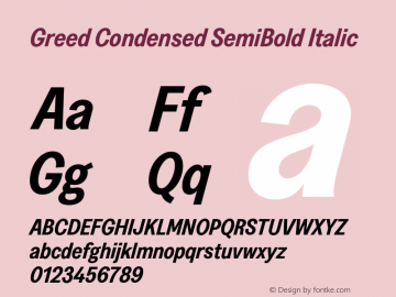 Greed Condensed SemiBold Italic Version 5.000;Glyphs 3.2 (3194)图片样张