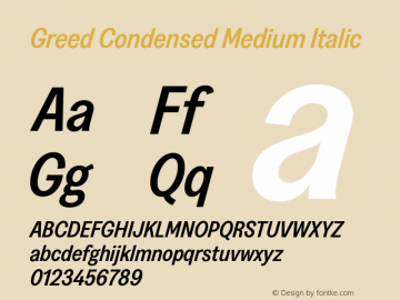 Greed Condensed Medium Italic Version 5.000;Glyphs 3.2 (3194)图片样张
