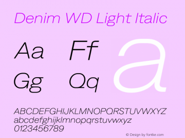 Denim WD Light Italic Version 4.000;Glyphs 3.2 (3186)图片样张