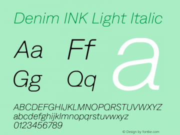 Denim INK Light Italic Version 4.000;Glyphs 3.2 (3190)图片样张