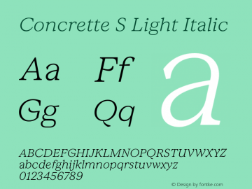 Concrette S Light Italic Version 1.000;Glyphs 3.2 (3236)图片样张