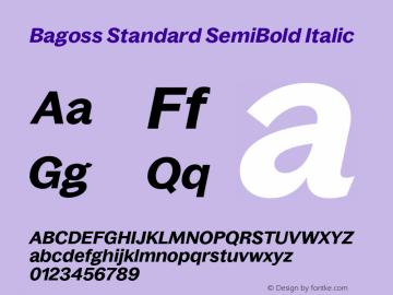Bagoss Standard SemiBold Italic Version 4.000;Glyphs 3.2 (3245)图片样张