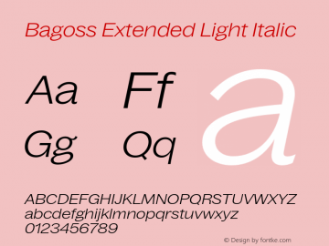 Bagoss Extended Light Italic Version 4.000;Glyphs 3.2 (3245)图片样张