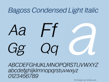 Bagoss Condensed Light Italic Version 4.000;Glyphs 3.2 (3245)图片样张