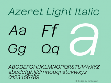 Azeret Light Italic Version 1.000; Glyphs 3.0.3, build 3084图片样张