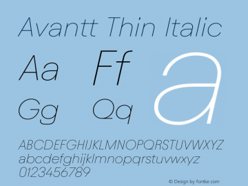 Avantt Thin Italic Version 3.002;Glyphs 3.1.1 (3138)图片样张
