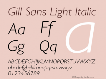Gill Sans Light Italic Version 1.3 (Hewlett-Packard) Font Sample