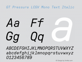 GT Pressura LCGV Mono Text Italic Version 3.002;Glyphs 3.1.1 (3135)图片样张