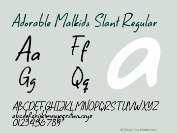 Adorable Malkids Slant Version 1.000;June 10, 2024;FontCreator 15.0.0.2974 64-bit图片样张