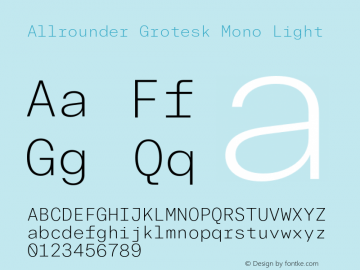 Allrounder Grotesk Mono Light Version 1.000;Glyphs 3.2 (3236)图片样张