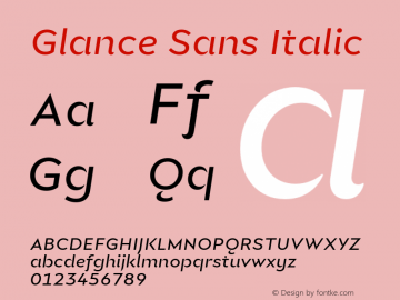 Glance Sans Regular Italic Version 1.000;hotconv 1.0.109;makeotfexe 2.5.65596图片样张