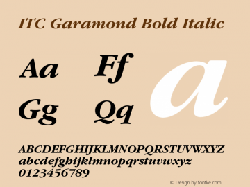 ITC Garamond Bold Italic 2.0-1.0 Font Sample