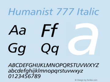 Humanist 777 Italic 003.001 Font Sample
