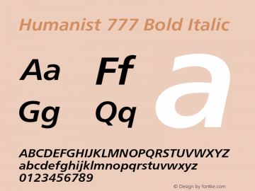 Humanist 777 Bold Italic 003.001 Font Sample