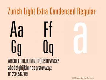 Zurich Light Extra Condensed Regular 2.0-1.0 Font Sample
