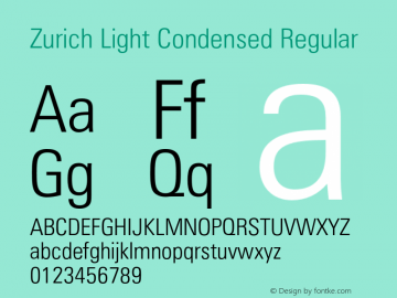 Zurich Light Condensed Regular 2.0-1.0 Font Sample