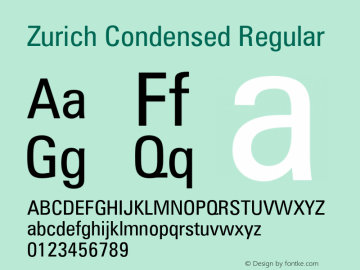 Zurich Condensed Regular 003.001 Font Sample