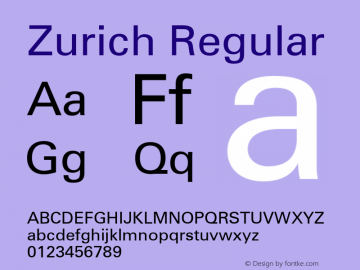 Zurich Regular 2.0-1.0 Font Sample