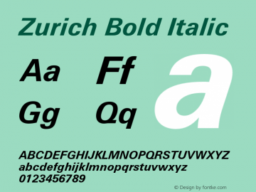 Zurich Bold Italic 2.0-1.0 Font Sample