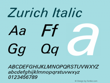 Zurich Italic 2.0-1.0 Font Sample