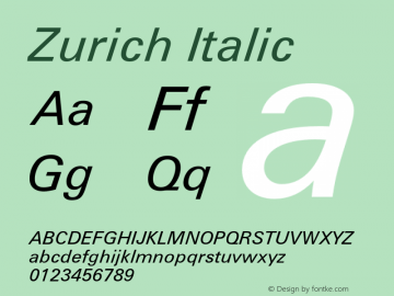 Zurich Italic 003.001 Font Sample