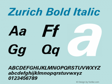 Zurich Bold Italic 003.001 Font Sample