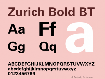 Zurich Bold BT mfgpctt-v1.52 Monday, January 25, 1993 1:32:00 pm (EST) Font Sample