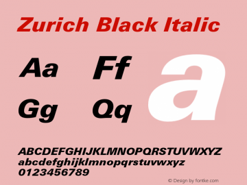 Zurich Black Italic 003.001 Font Sample