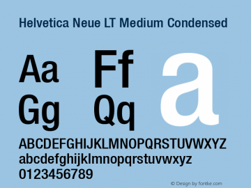 Helvetica Neue LT Medium Condensed Version 006.000 Font Sample